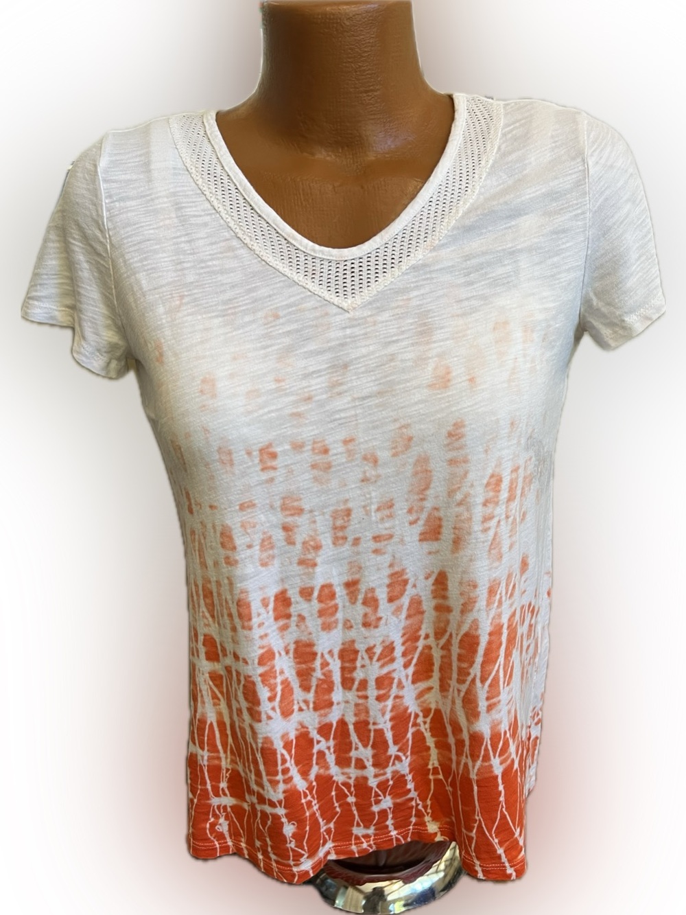 Chico’s Zenergy mixed media cotton modal batik print shirt sleeved tee top 1 /M